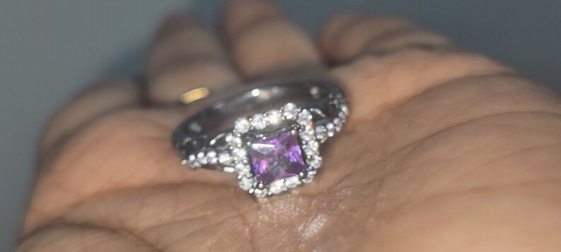 Bridal Ring Set — Princess Cut Amethyst, Black Gold Finish, 925 Sterling Silver (2-Piece)