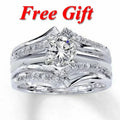 Bridal Ring Set — Round Solitaire Moissanite with Enhancer Wrap, White Gold Finish, 925 Sterling Silver (2-Piece)