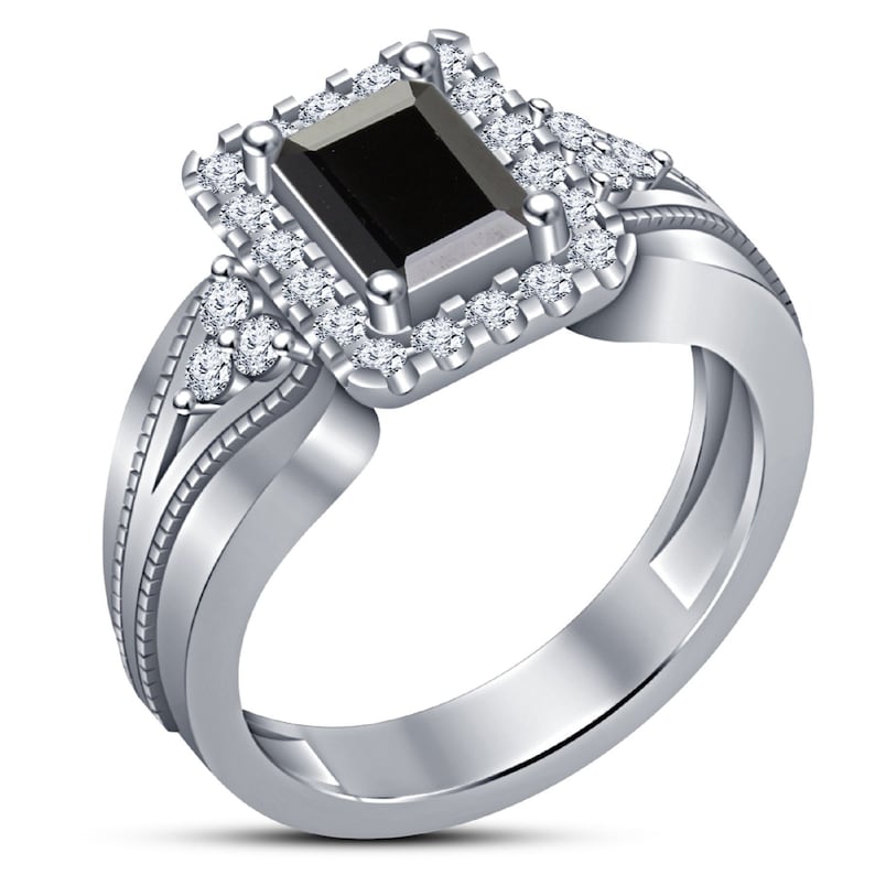 Engagement Ring — Marquise Diamond Halo, White Gold Finish, 925 Sterling Silver