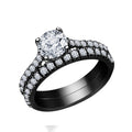 Bridal Ring Set — Round Cut Diamond, Black Gold Finish, 925 Sterling Silver (2-Piece)