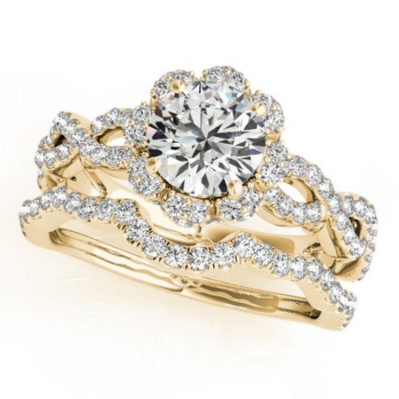 Bridal Ring Set — Flower Halo Infinity Diamond, Yellow Gold Finish, 925 Sterling Silver (2-Piece)