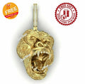 Hip Hop Pendant — Roaring Gorilla Head, Yellow Gold Finish, 925 Sterling Silver