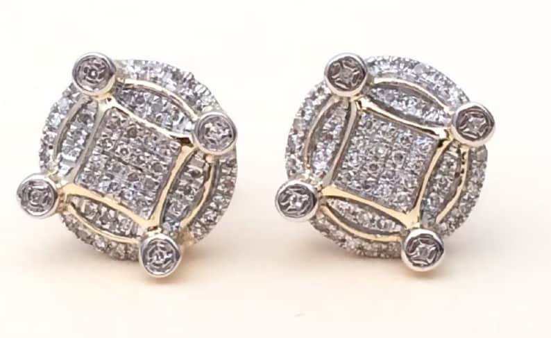 Stud Earrings — Concave Kite Pavé Diamond, Yellow Gold Finish, 925 Sterling Silver