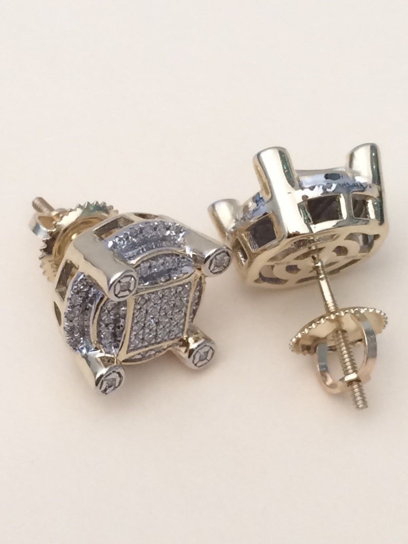 Stud Earrings — Concave Kite Pavé Diamond, Yellow Gold Finish, 925 Sterling Silver