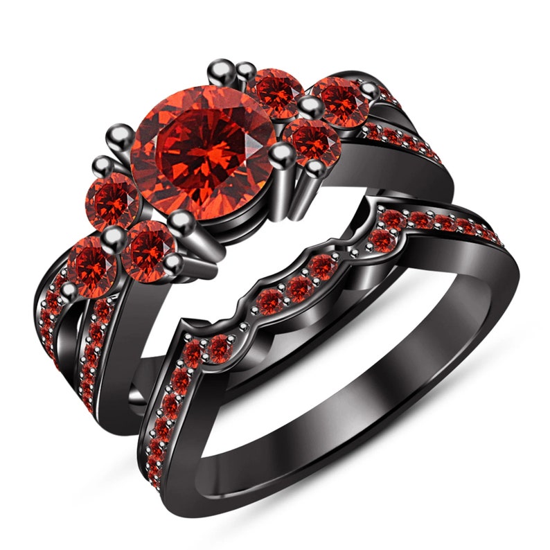 Bridal Ring Set — Red Garnet