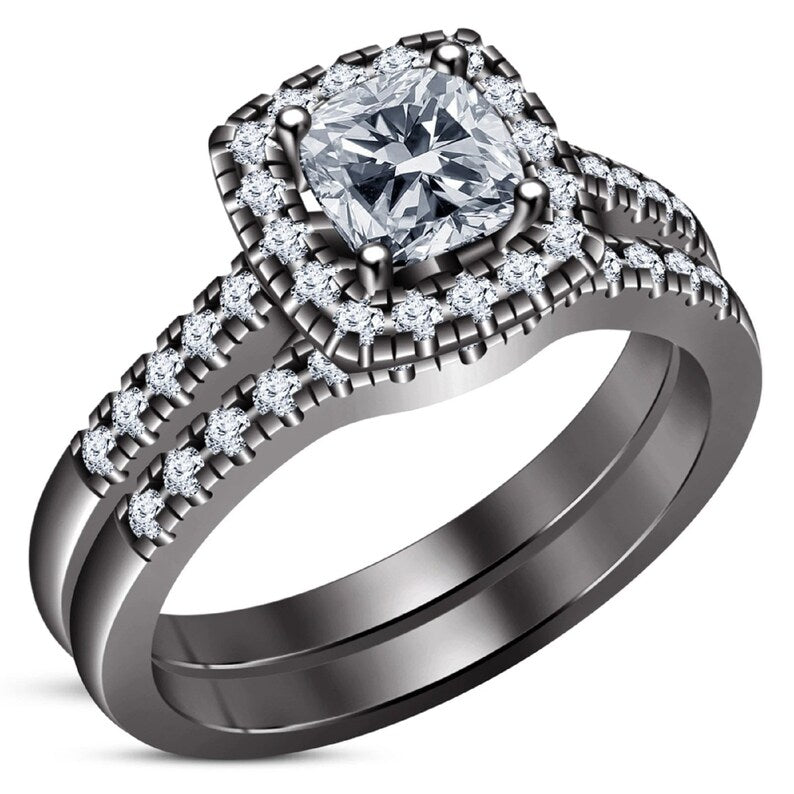 Bridal Ring Set — Cushion Cut Halo
