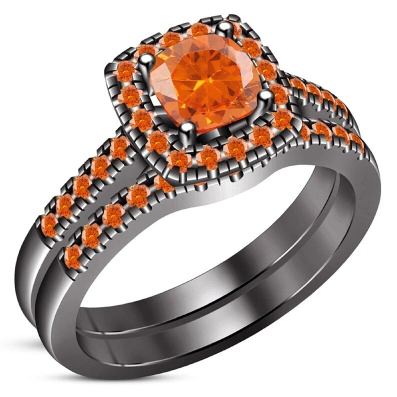 Bridal Ring Set — Cushion Cut Halo