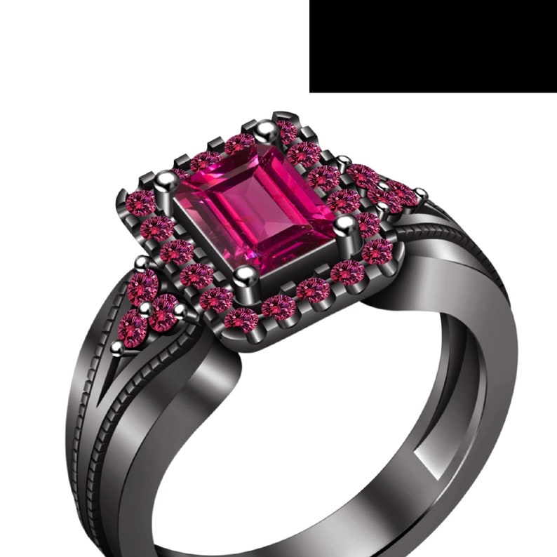 Bridal Ring Set — Pink Sapphire Emerald Cut