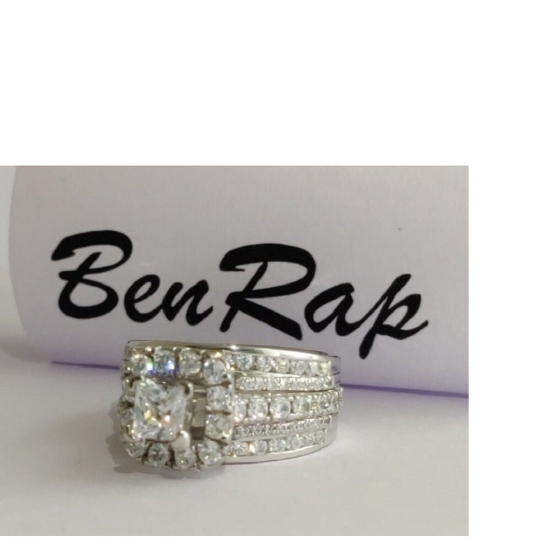 Bridal Ring Set — Princess Cut Wrap Moissanite, White Gold Finish, 925 Sterling Silver (2-Piece)
