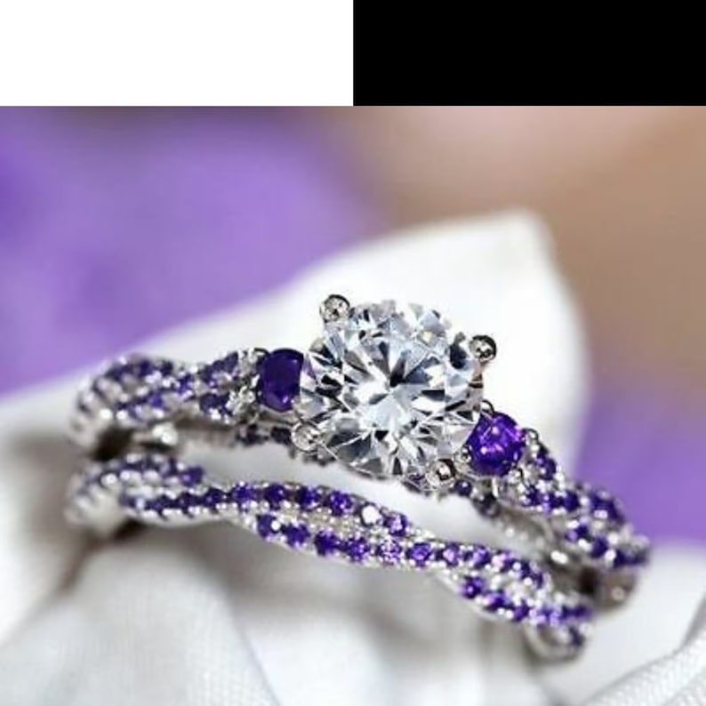 Bridal Ring Set — Moissanite Amethyst Accent