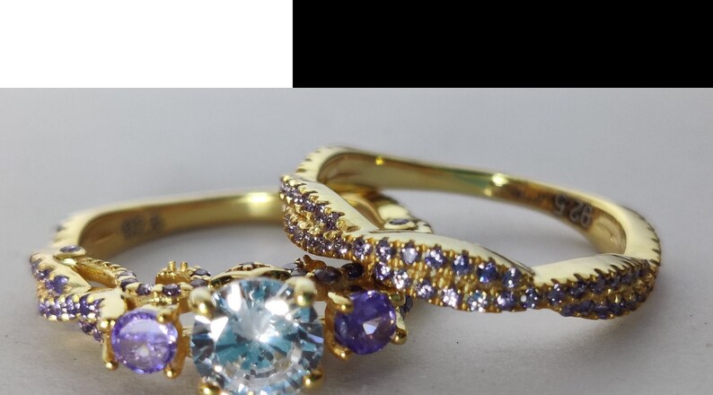 Bridal Ring Set — Moissanite Amethyst Accent