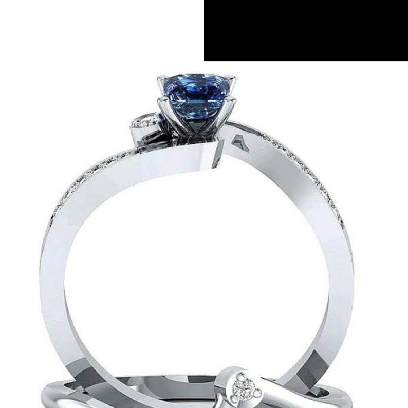 Bridal Ring Set — Princess Cut Blue Sapphire Square, White Gold Finish, 925 Sterling Silver (2-Piece)