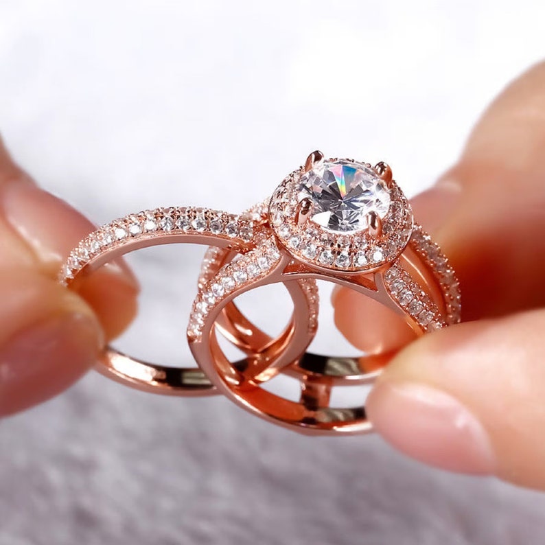 Bridal Ring Set — Round Cut Wrap Solitaire Moissanite