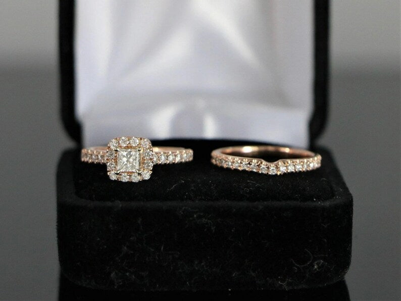 Bridal Ring Set — Princess Cut 1.5 Ct Moissanite, Yellow Gold Finish, 925 Sterling Silver (2-Piece)