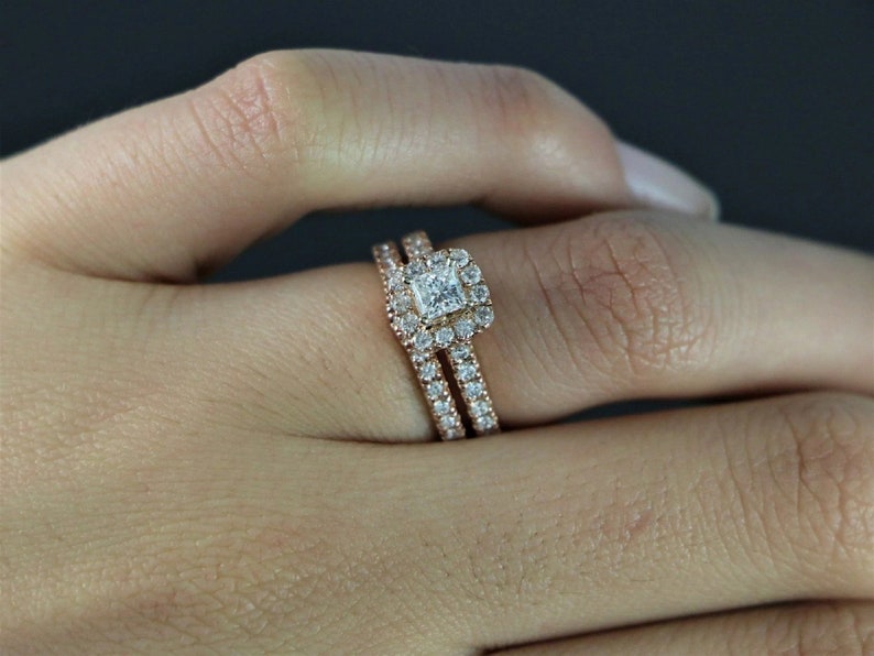 Bridal Ring Set — Princess Cut 1.5 Ct Moissanite, Yellow Gold Finish, 925 Sterling Silver (2-Piece)