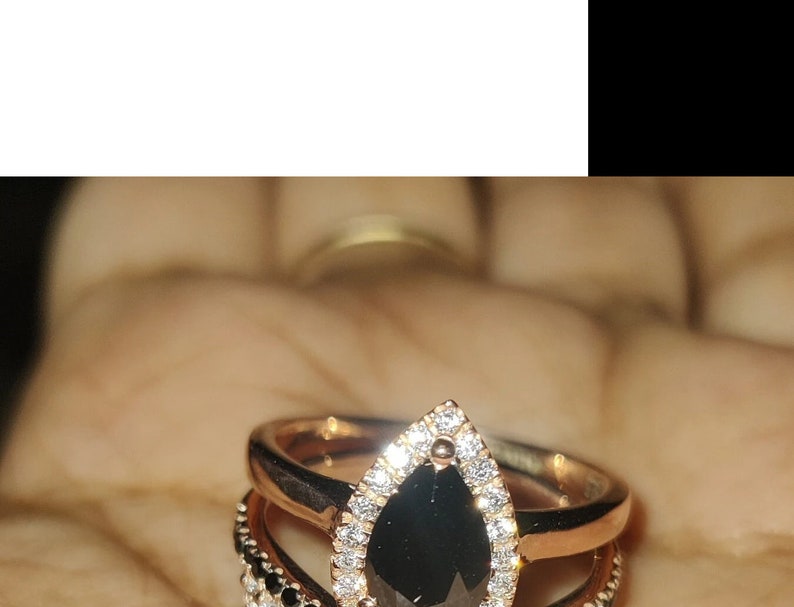 Bridal Ring Set — Sapphire Pear Shaped, Rose Gold Finish, 925 Sterling Silver (2-Piece)