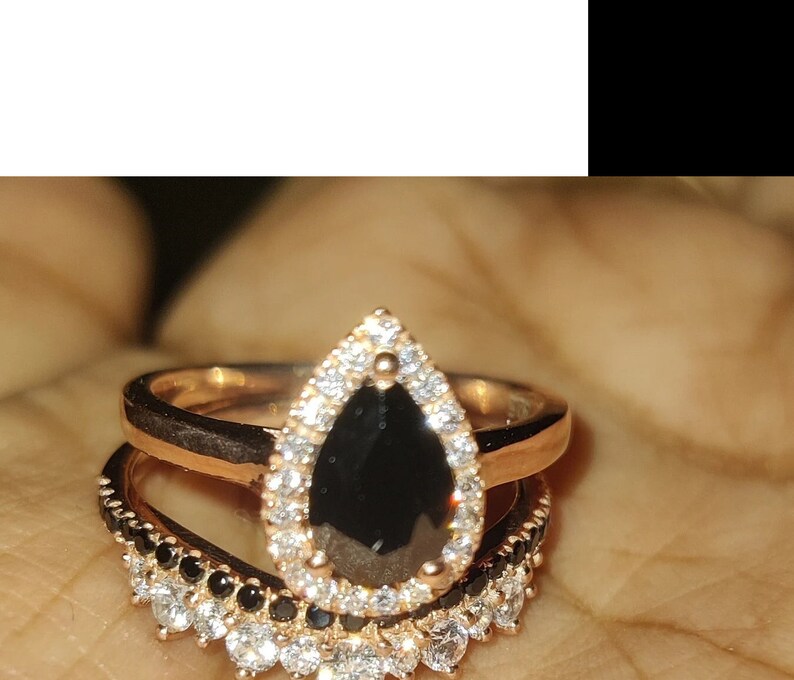 Bridal Ring Set — Sapphire Pear Shaped, Rose Gold Finish, 925 Sterling Silver (2-Piece)