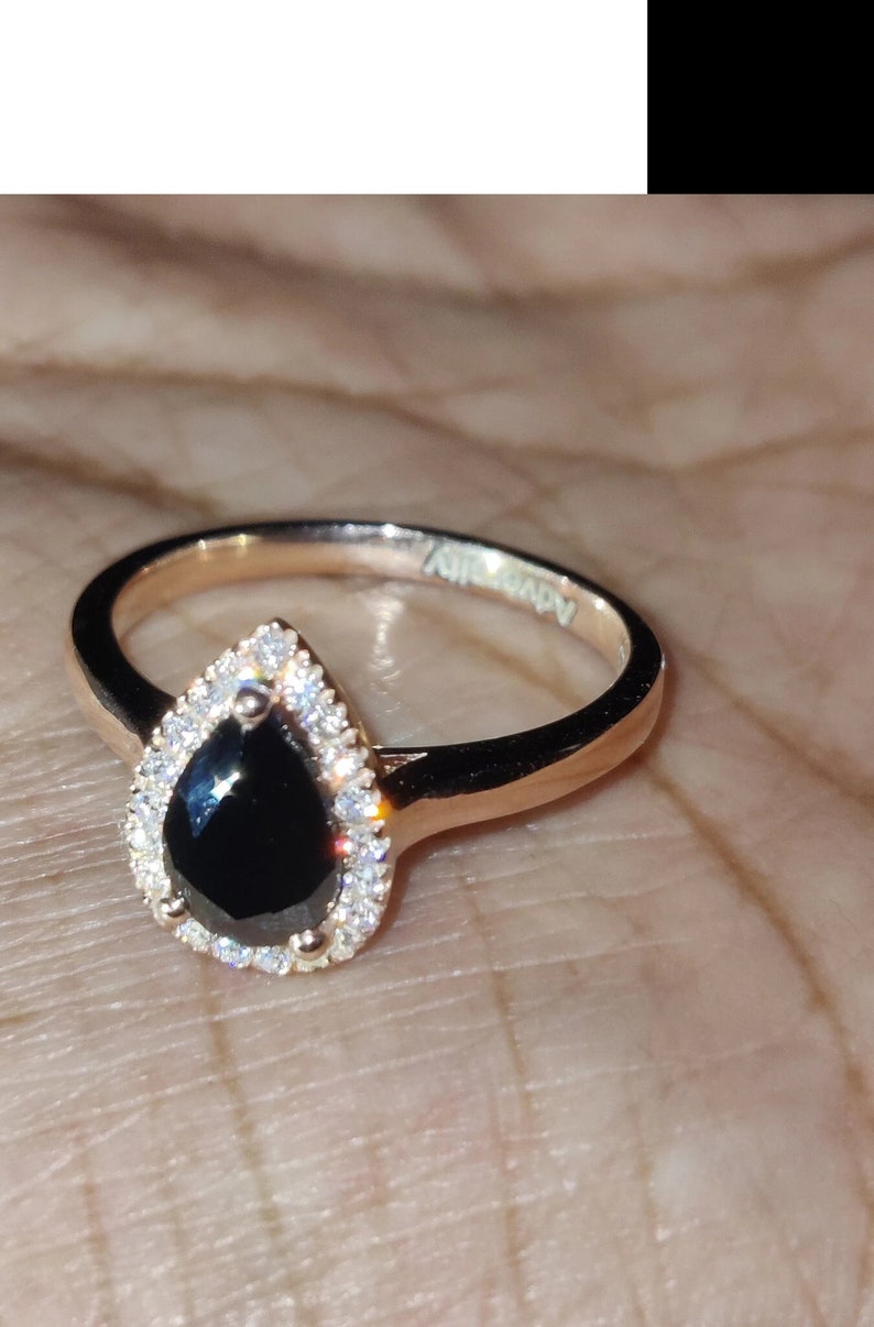 Bridal Ring Set — Sapphire Pear Shaped, Rose Gold Finish, 925 Sterling Silver (2-Piece)