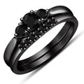 Bridal Ring Set — Round Black Moissanite, Black Gold Finish, 925 Sterling Silver (2-Piece)