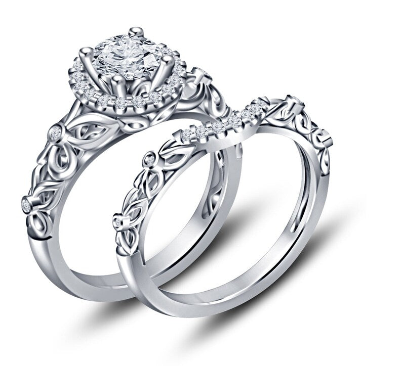 Bridal Ring Set — Round Cut Birthstone Crystal, Yellow Gold Finish, 925 Sterling Silver (2-Piece)