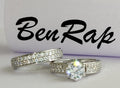 Bridal Ring Set — Round Cut Halo Moissanite, White Gold Finish, 925 Sterling Silver (2-Piece)