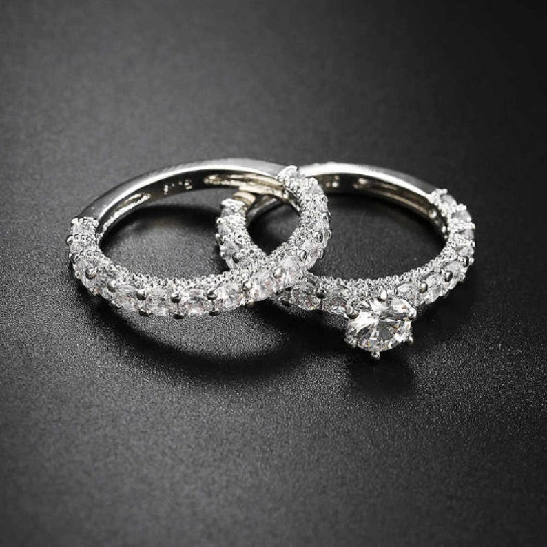 Bridal Ring Set — Brilliant Cut Moissanite Halo
