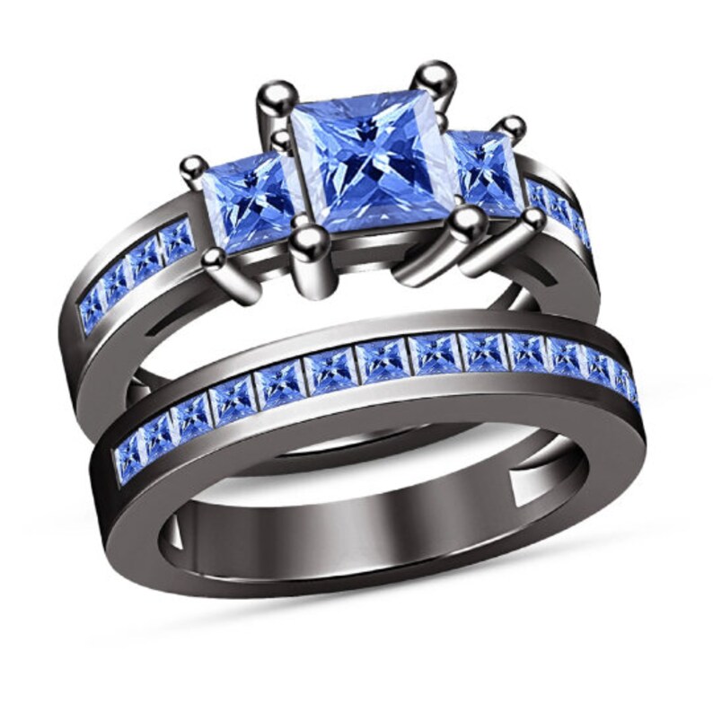 Bridal Ring Set — Princess Cut, Black Gold Finish, 925 Sterling Silver (2-Piece)