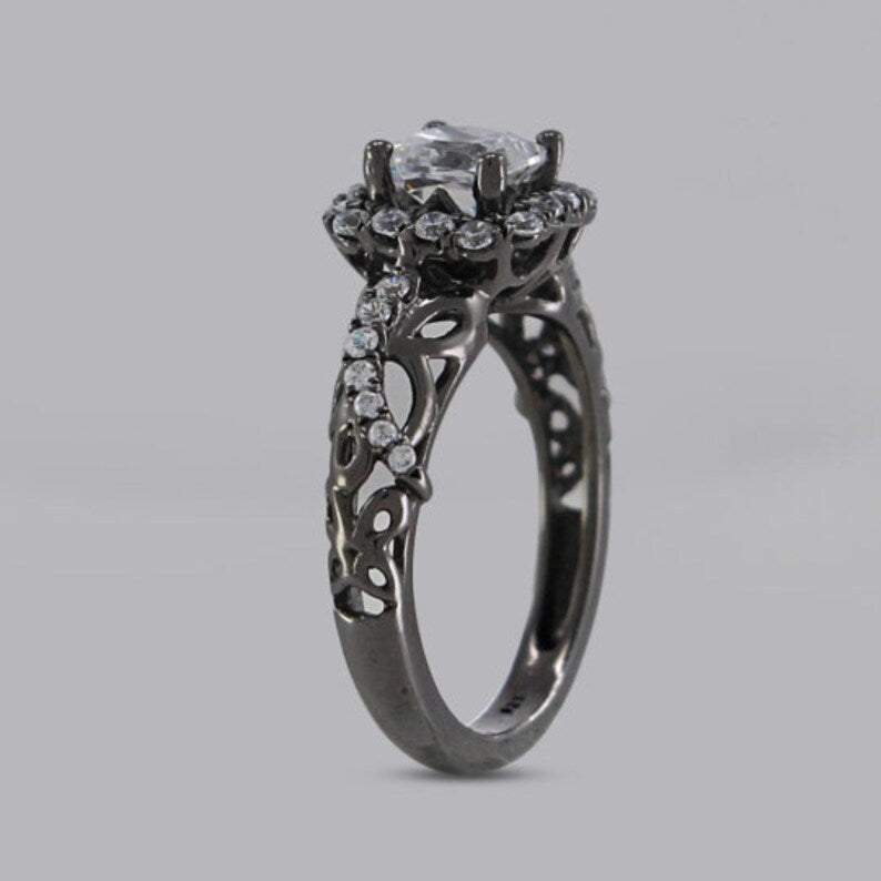 Bridal Ring Set — Princess Cut Purple Amethyst, Black Gold Finish, 925 Sterling Silver (2-Piece)