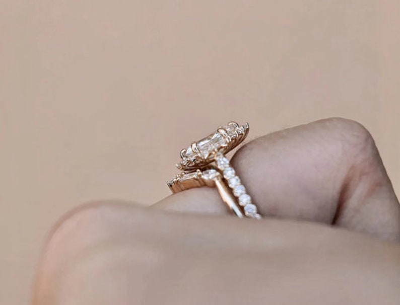 Bridal Ring Set — Antique Marquise Cut Diamond, Yellow Gold Finish, 925 Sterling Silver (2-Piece)