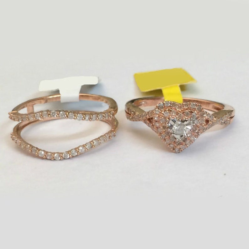 Bridal Ring Set — Curved Heart Shape Moissanite, Rose Gold Finish, 925 Sterling Silver (2-Piece)