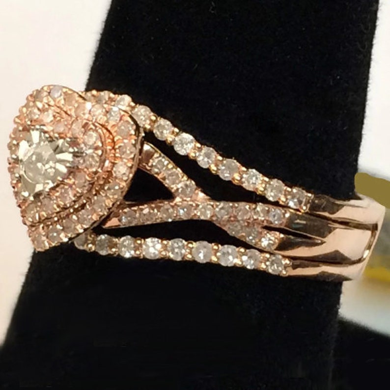 Bridal Ring Set — Curved Heart Shape Moissanite, Rose Gold Finish, 925 Sterling Silver (2-Piece)