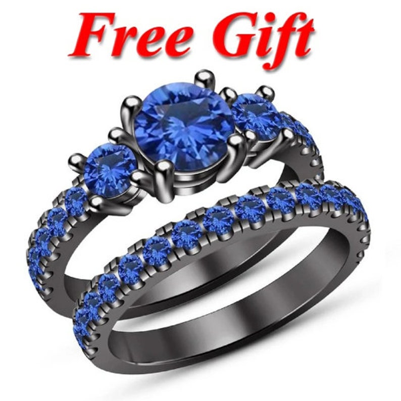 Bridal Ring Set — Round Cut Diamond, Black Gold Finish, 925 Sterling Silver (2-Piece)
