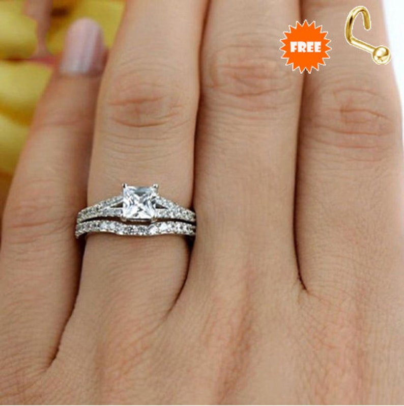 Bridal Ring Set — Princess Cut Moissanite