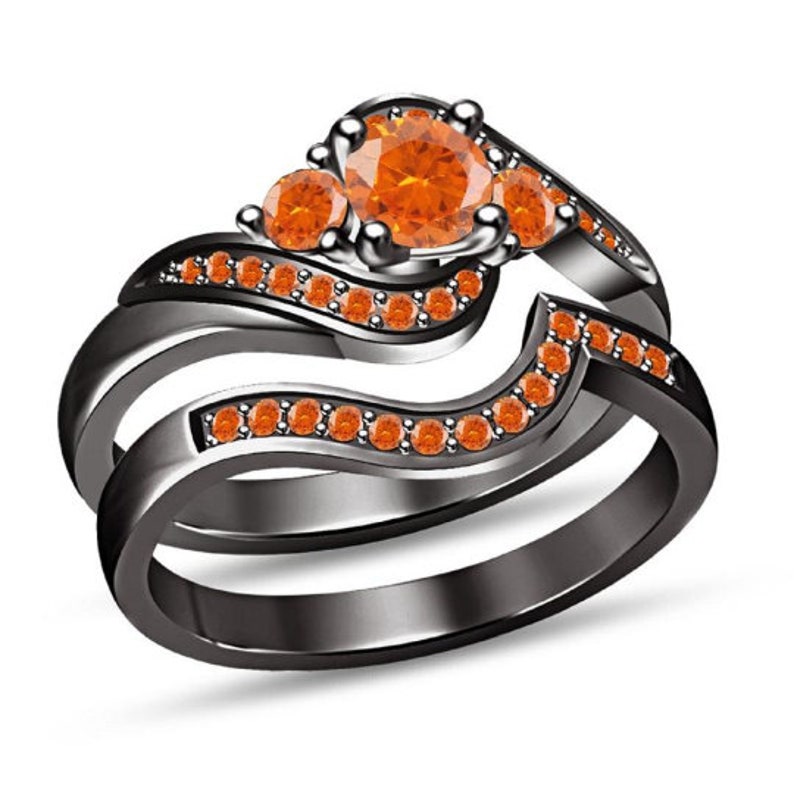 Bridal Ring Set — Round Cut White Diamond, Black Gold Finish, 925 Sterling Silver (2-Piece)