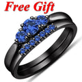 Bridal Ring Set — Sapphire Gemstone, Black Gold Finish, 925 Sterling Silver (2-Piece)