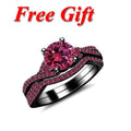 Bridal Ring Set — Pink Diamond & Sapphire, Black Gold Finish, 925 Sterling Silver (2-Piece)