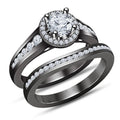 Bridal Ring Set — Diamond & Moissanite, Black Gold Finish, 925 Sterling Silver (2-Piece)