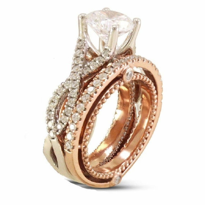 Bridal Ring Set — 2ct Round Cut Vintage Moissanite