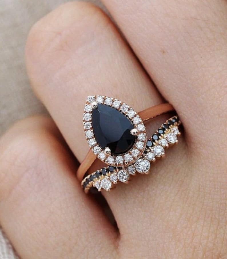 Bridal Ring Set — Black Sapphire