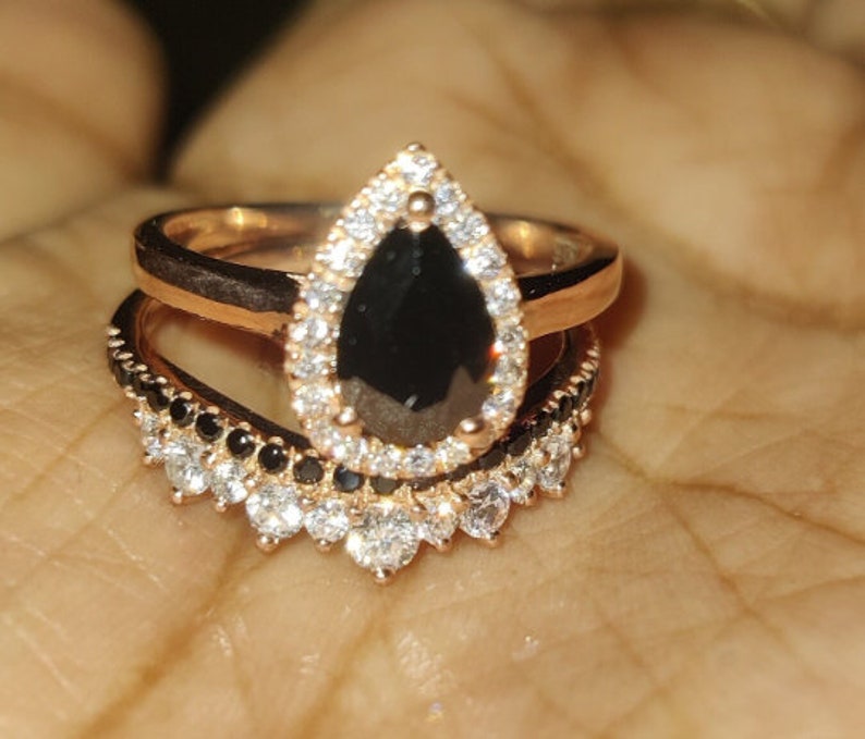 Bridal Ring Set — Black Sapphire