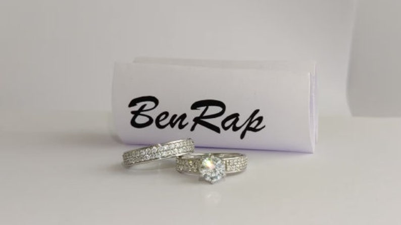 Bridal Ring Set — Slim Round Moissanite Halo