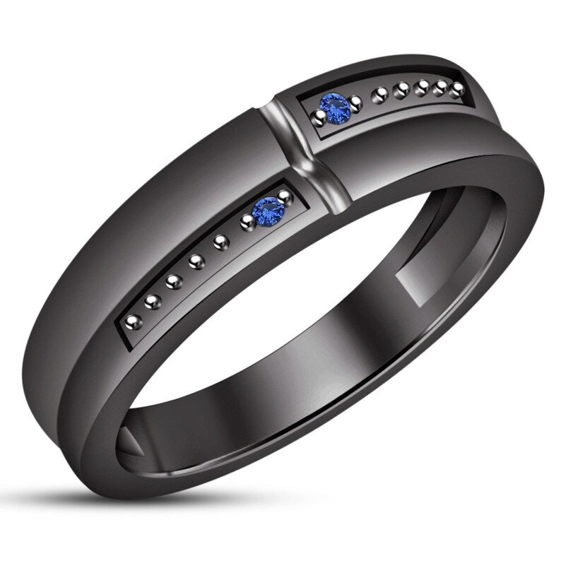 Bridal Trio Ring Set - Blue Sapphire, Black Gold Finish - view 4