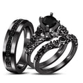 Bridal Trio Ring Set — Round Black Diamond, Black Gold Finish, 925 Sterling Silver (3-Piece) - view 1