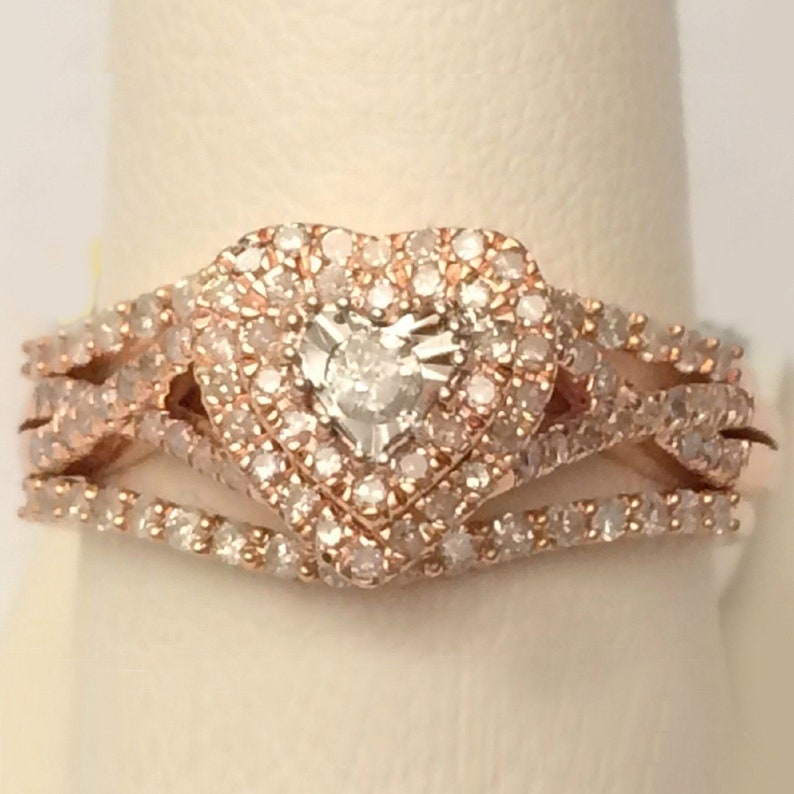 Bridal Ring Set — Curved Diamond Enhancer Bands, Rose Gold Finish, 925 Sterling Silver (2-Piece)