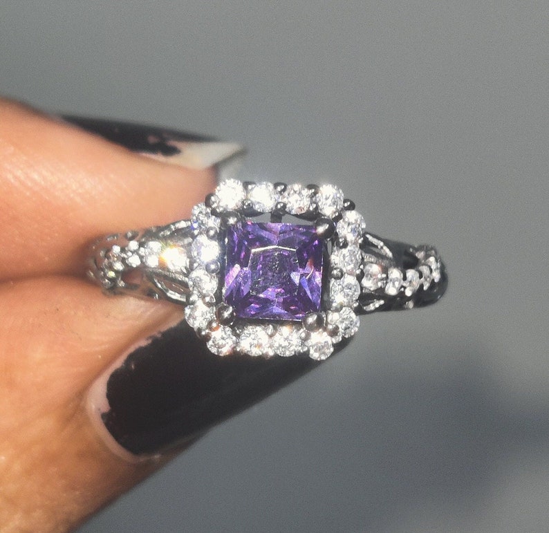 Bridal Ring Set — Princess Cut Amethyst, Black Gold Finish, 925 Sterling Silver (2-Piece)