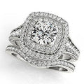 Bridal Ring Set — Round Cut Diamond Classic, White Gold Finish, 925 Sterling Silver (2-Piece)