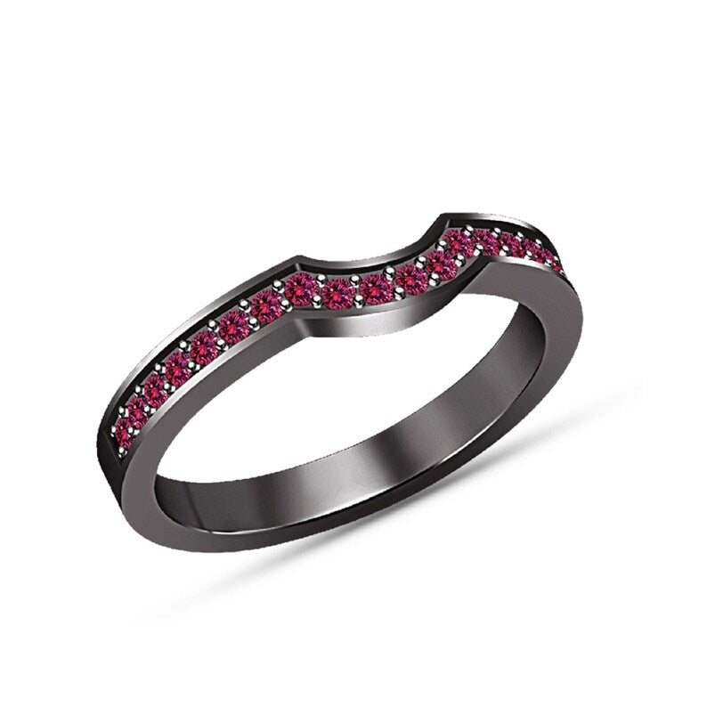 Bridal Ring Set — Round Cut Pink Sapphire, Black Gold Finish, 925 Sterling Silver (2-Piece)