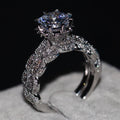 Bridal Ring Set — Round Cut Full Eternity Band, White Gold Finish, 925 Sterling Silver (2-Piece)