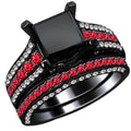 Bridal Ring Set — Princess Cut Red Garnet, Black Gold Finish, 925 Sterling Silver (2-Piece)