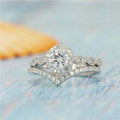 Bridal Ring Set — Round Cut Halo Diamond, White Gold Finish, 925 Sterling Silver (2-Piece)